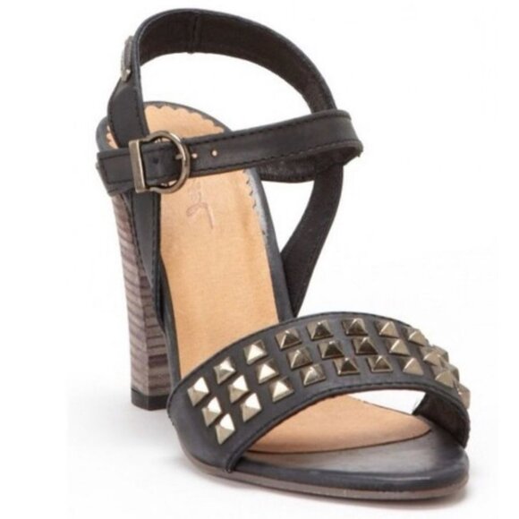 DIESEL 36 Cuir Desir Soleil Studded Sandal Block Heel Black Leather Ankle Strap - Picture 1 of 11